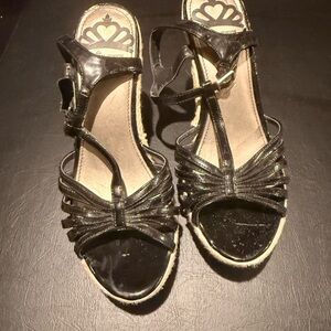 Fergalicious Shiny Black Strappy Sandals